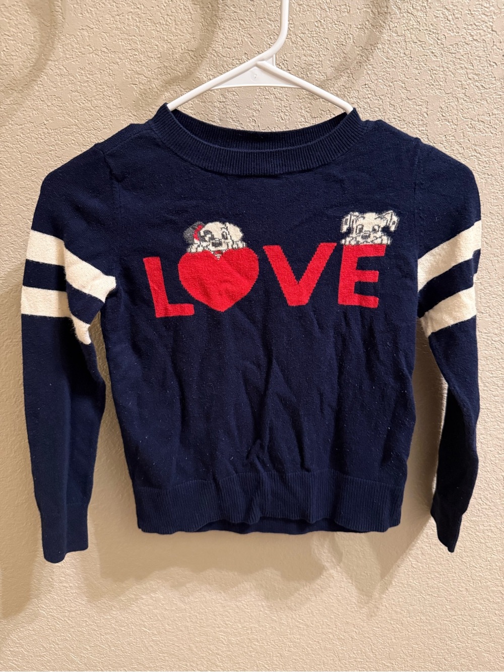 Navy "LOVE" Heart Sweater with White Stripes 101 Dalmatians.